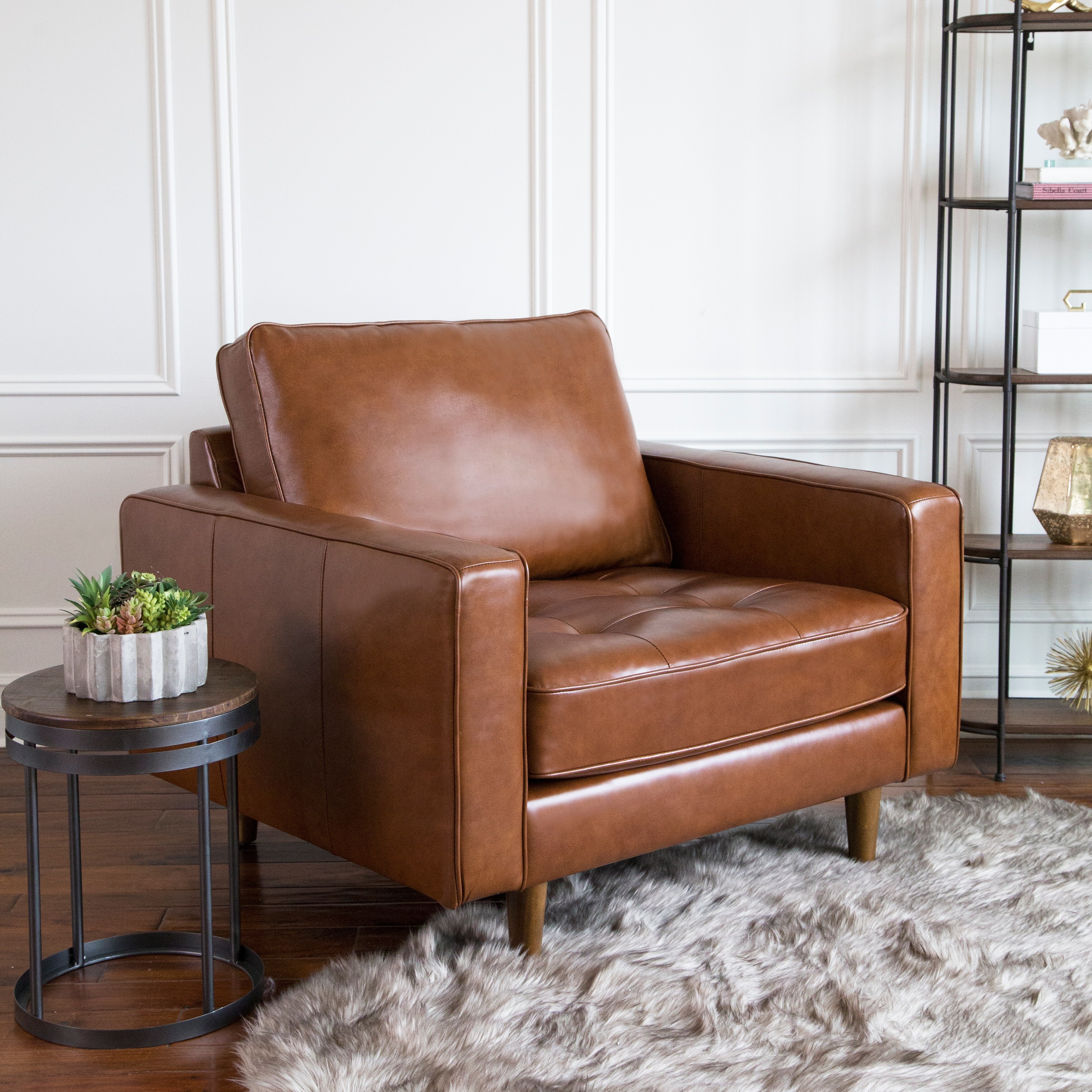Shop Abbyson Holloway Mid Century Modern Top Grain Leather Armchair On Sale Overstock 21131809