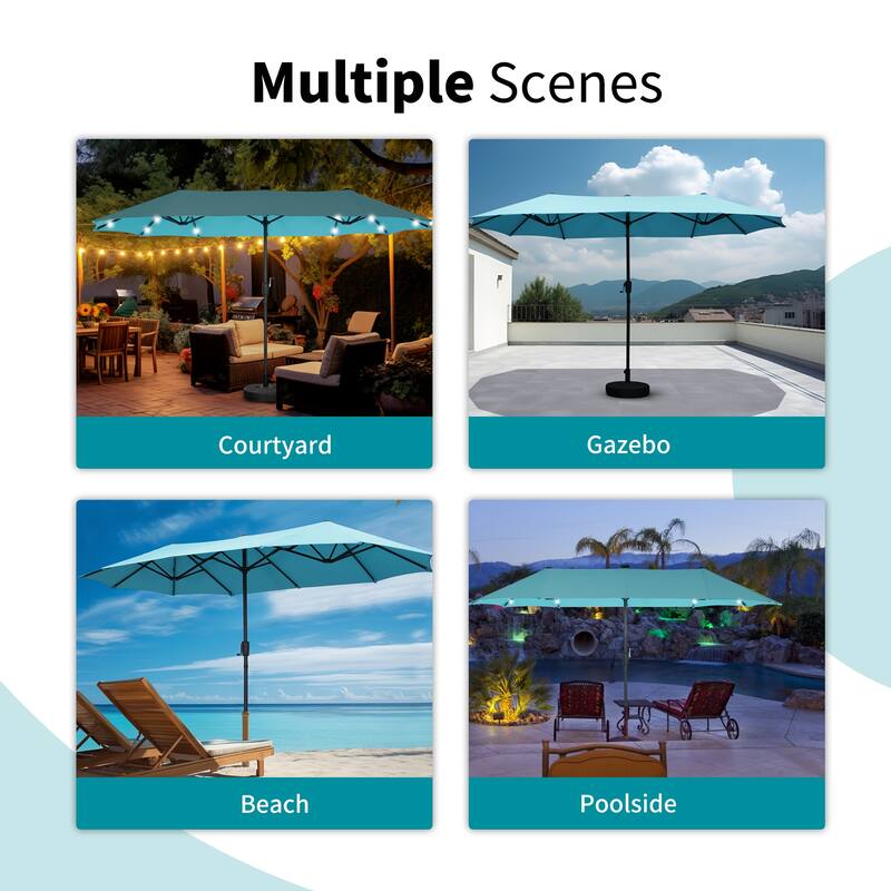 Autlaycil 13 ft Patio Umbrella with 36 Solar Lights & Crank System for Outdoor