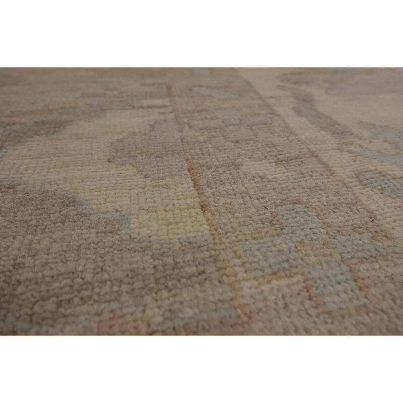 Transitional Beige Oushak Turkish Area Rug Hand-Knotted Wool Carpet - 8'11"x 11'10"