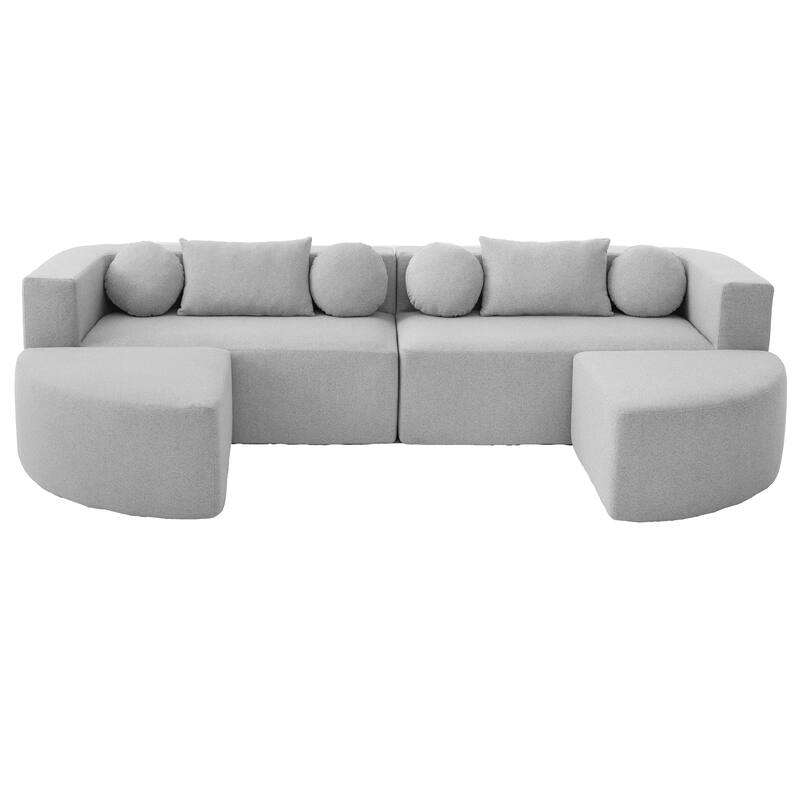 Curved Modular Sectional Boneless Upholstered Sofa Convertible Sleeper Sofa Bed, Free Combination, Boucle Deep Seating Sofa