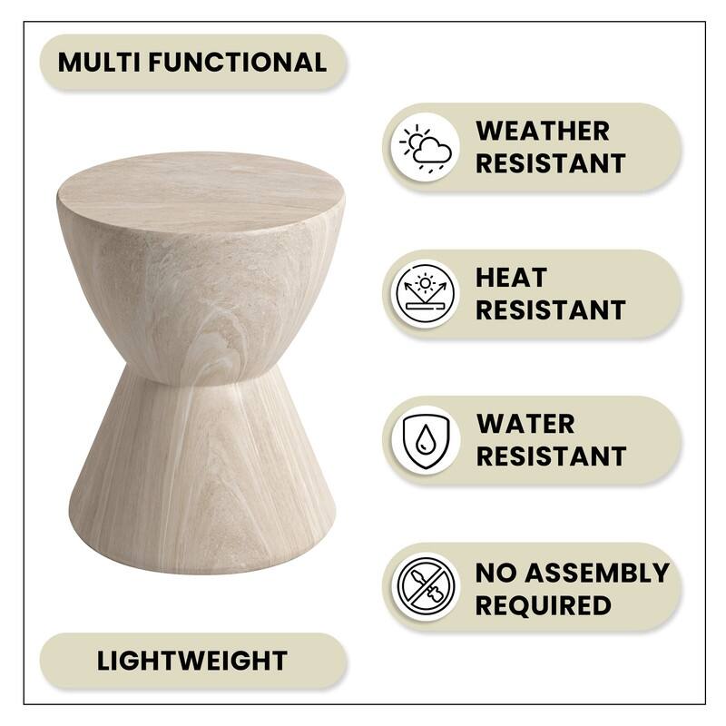 Loft 14-Inch Modern Round Accent Fiberstone Side Table for Indoor Outdoor Patio, Living Room, or Home Office