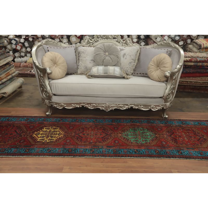 Hand Knotted Oriental 100% Wool Carpet Traditional Tribal Red Ardebil Runner Rug - 10' 7'' X 3' 4''