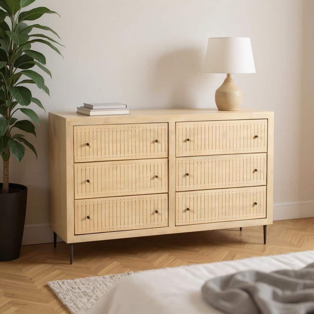 HomeRoots 68" Natural Solid Wood Six Drawer Dresser