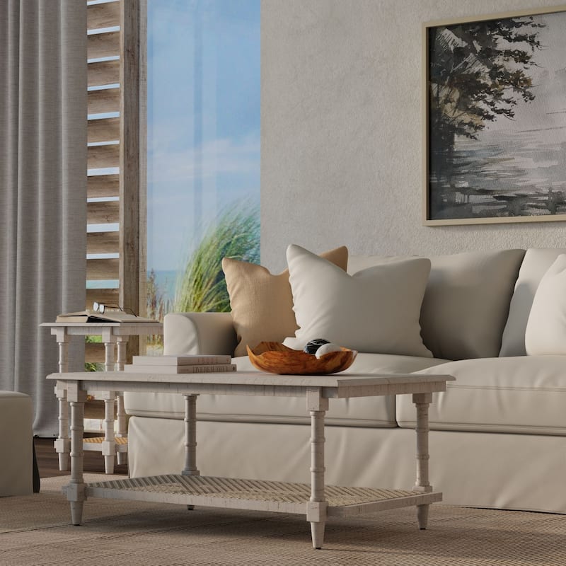 Handcrafted Wooden Rectangular Coffee Table - 42" - White