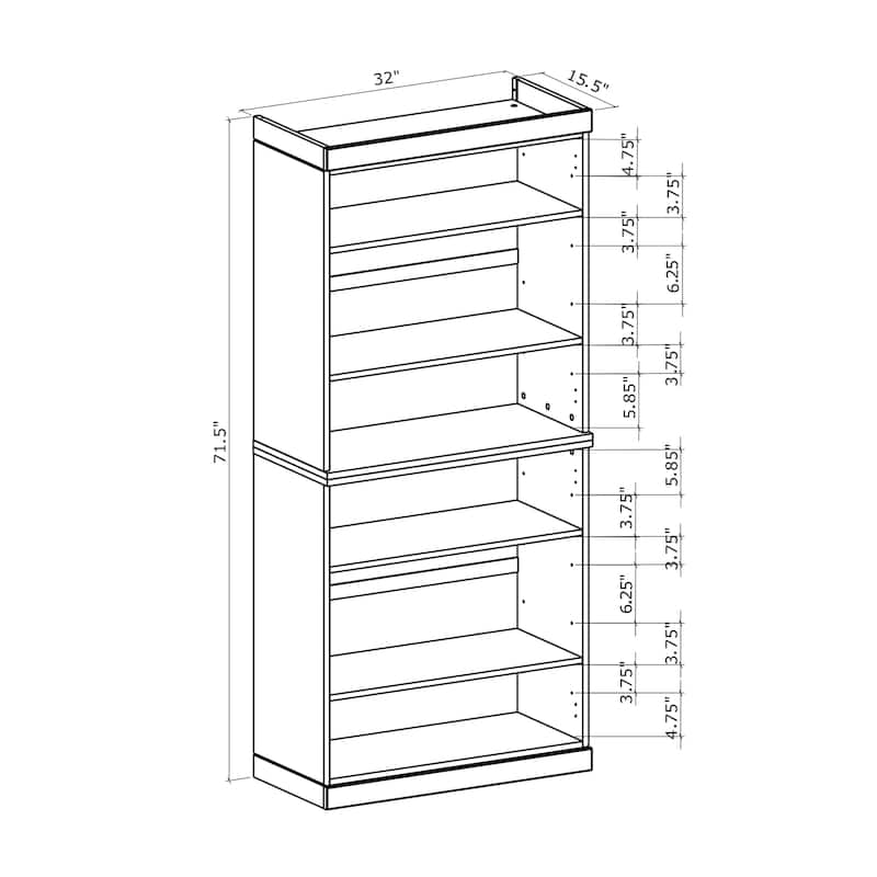 Palace Imports Premium 100% Solid European Oak Hardwood 6-Shelf Modular Bookcase - 32" Wide, 71.5" Tall