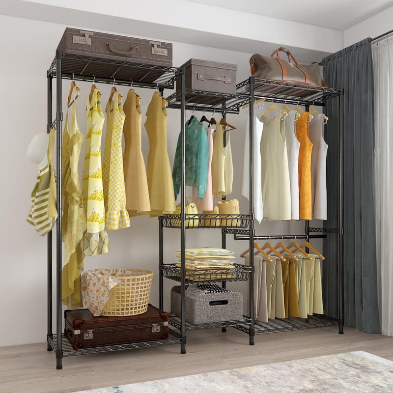 Freestanding Closet Organizer Metal Garment Rack Portable Clothes Hanger Black - Black