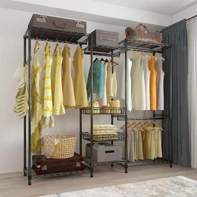 Freestanding Closet Organizer Metal Garment Rack Portable Clothes Hanger Black