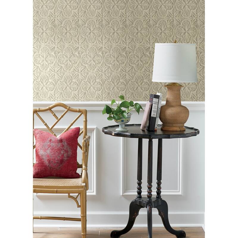 Chesapeake Karachi Cream Wooden Damask Wallpaper