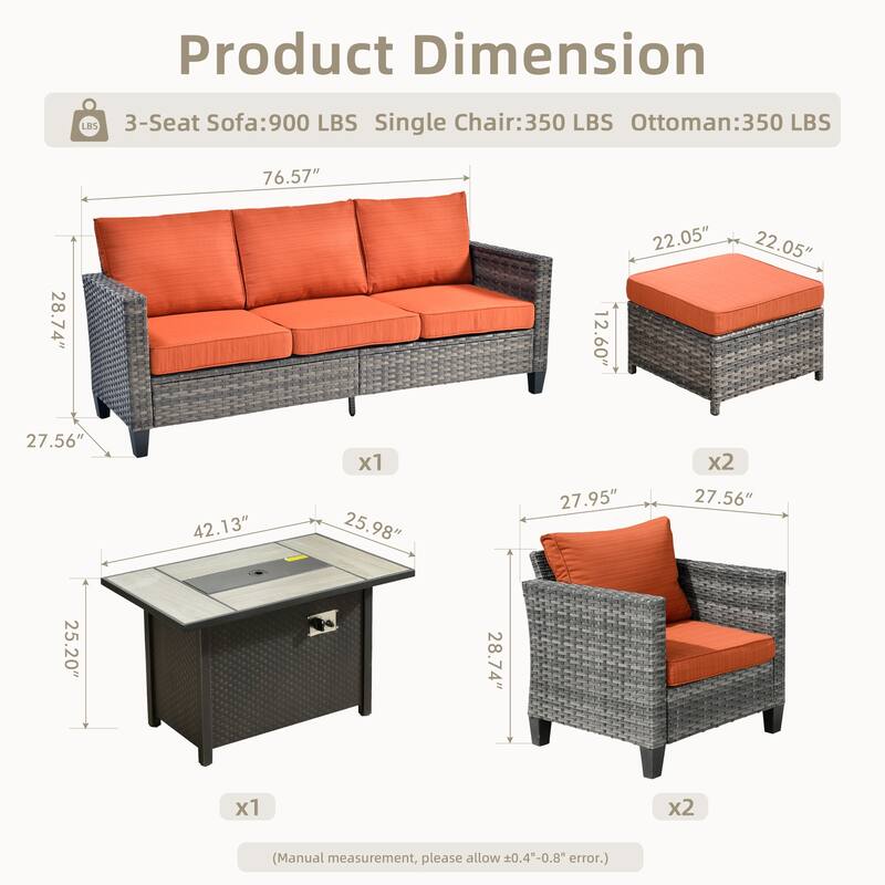 OVIOS 6-piece Patio Wicker Conversation Furniture Set With Fire Pit