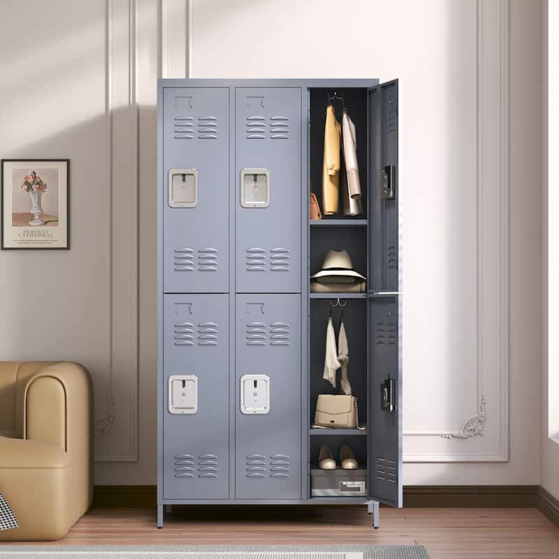 GDFStudio - Trent 6-Door 72" Metal Locker Cabinet with Lock, Heavy-Duty Storage - 6 Door 72"H - Gray - 6 Door 72"H