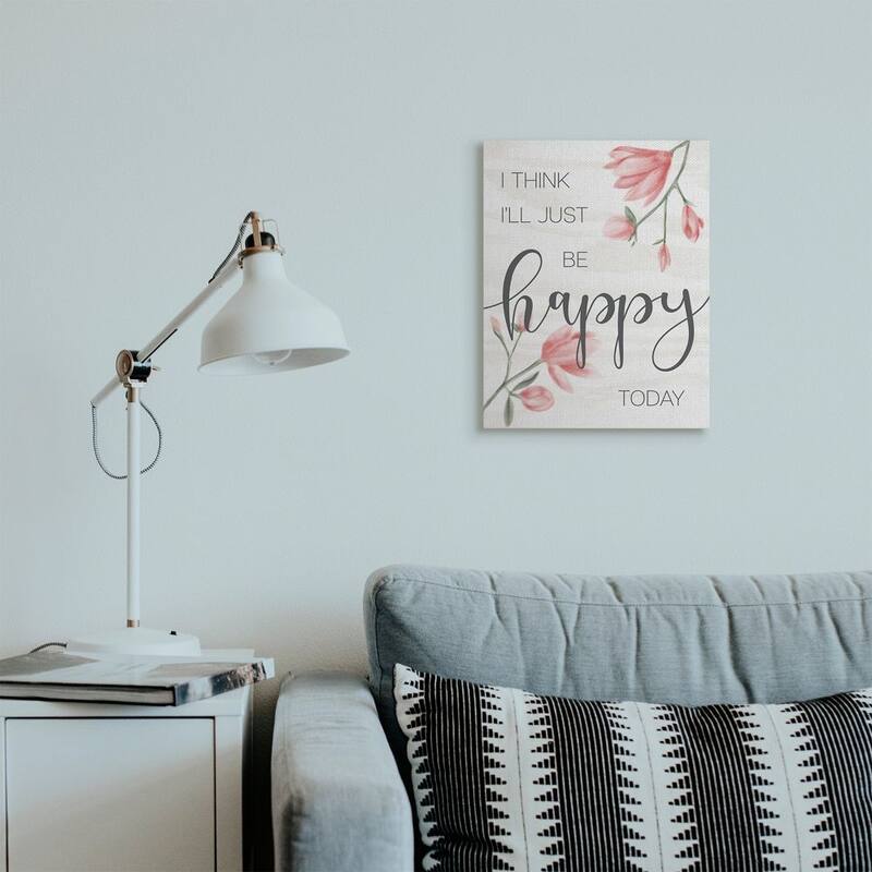 Stupell Floral Just Be Happy Inspirational Quote Spring Feminine Canvas Wall Art