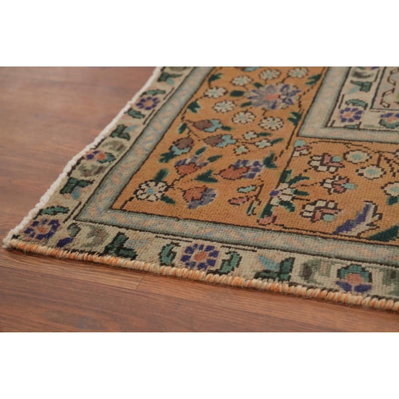 Hand Knotted Oriental 100% Wool Carpet Traditional Floral Navy Blue & Blues Tabriz Area Rug - 10' 9'' X 8' 0''