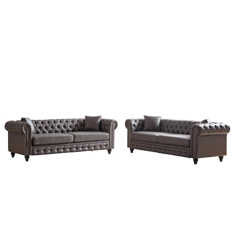 Chesterfield Button Tufted Sofa Set of 2 with Nailhead Trim, 3+3 Seat