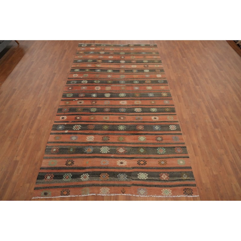 Hand Woven Oriental 100% Wool Carpet Southwestern Tribal Oranges & Rust Kilim Area Rug - 11' 11'' X 6' 4''