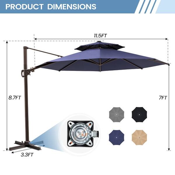 dimension image slide 5 of 10, Luxury Patio Cantilever Umbrella with Round Double Top