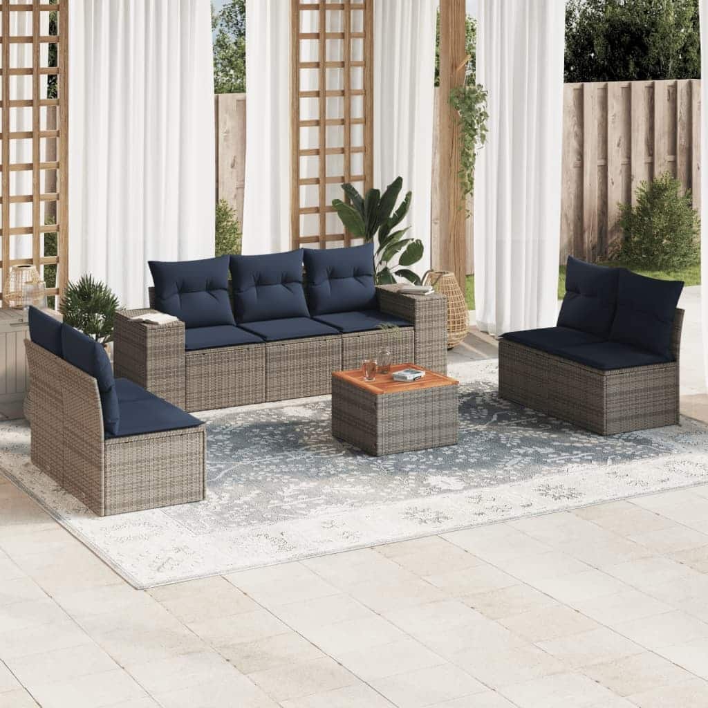 vidaXL Patio Sofa Set with Cushions Outdoor Furniture 8 Piece Poly Rattan - 21.7x 24.4x 27.2