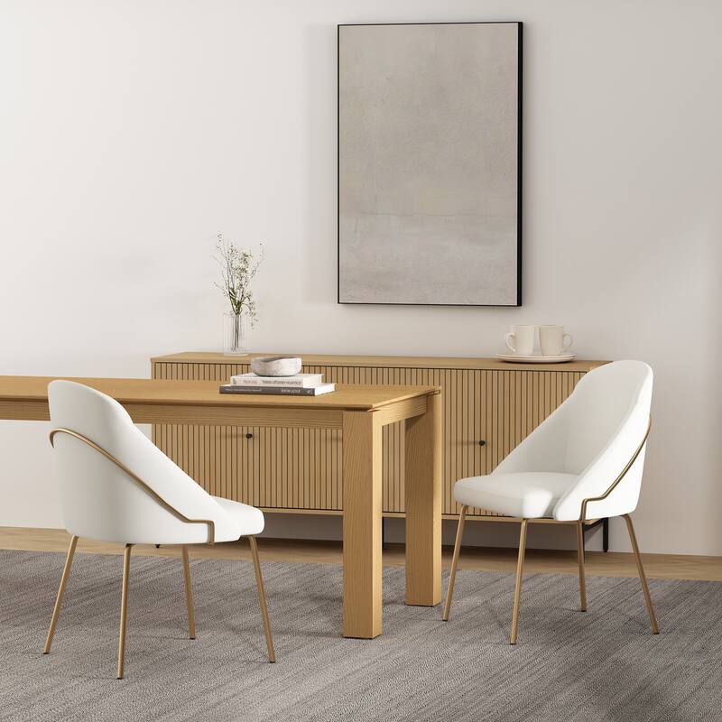 Manhattan Comfort Gracie Leatherette Dining Room Chair - Set of 2 - White and Gold