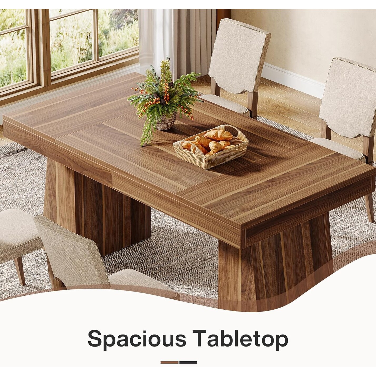 55 Inches Wood Dining Table for 4 to 6, Brown - Overstock - 42353171