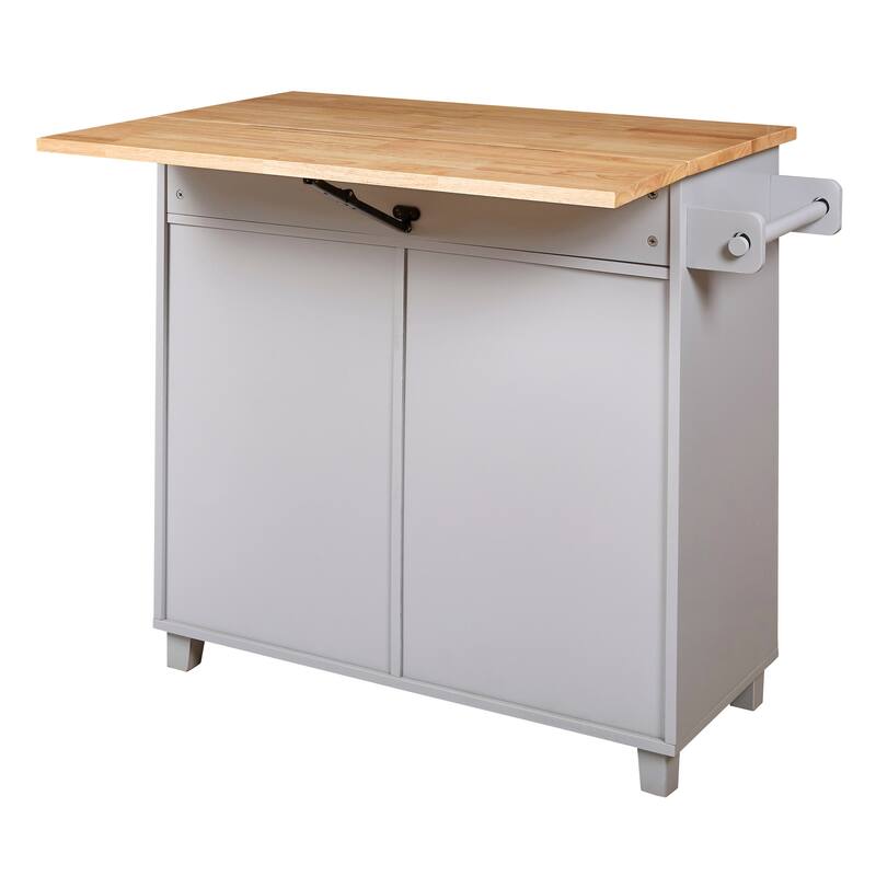 Rolling Kitchen Island with Storage, Kitchen Cart with Rubber Wood Top