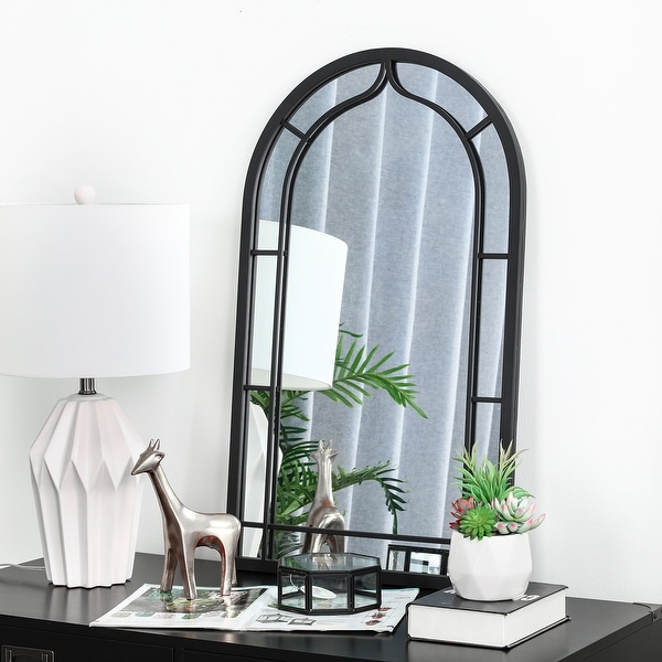 Glitzhome 33"H Oversized Arched Black Metal Glass Wall Mirror - 33". Opens flyout.
