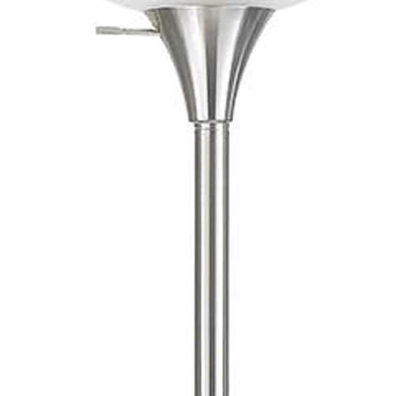 HomeRoots 70" Nickel Metal Torchiere Floor Lamp With White Glass Dome Shade - 13.5