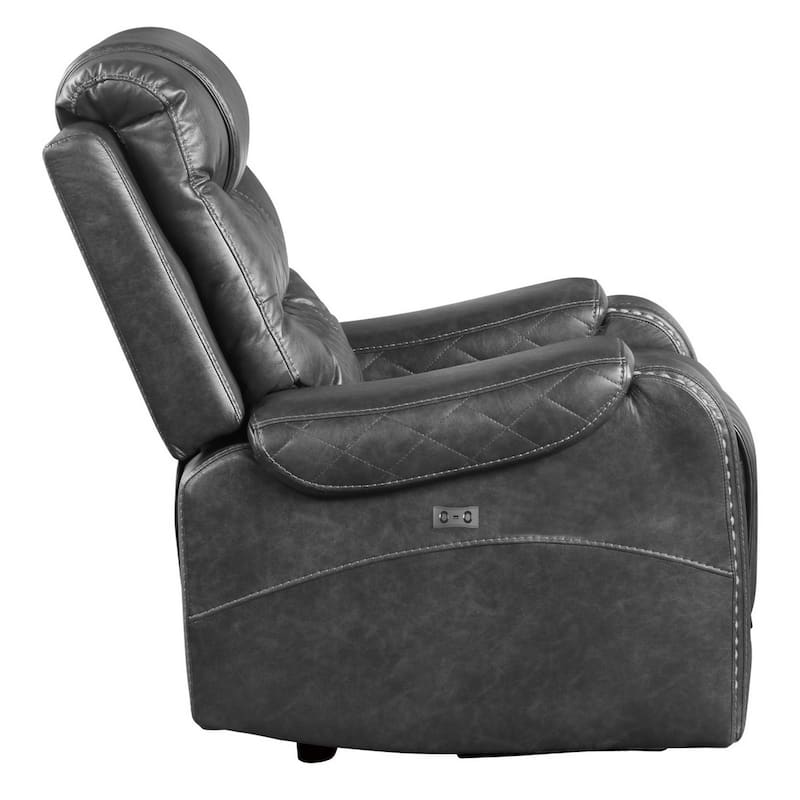 Paul 38 Inch Power Swivel Glider Recliner Chair, USB, Gray Faux Leather