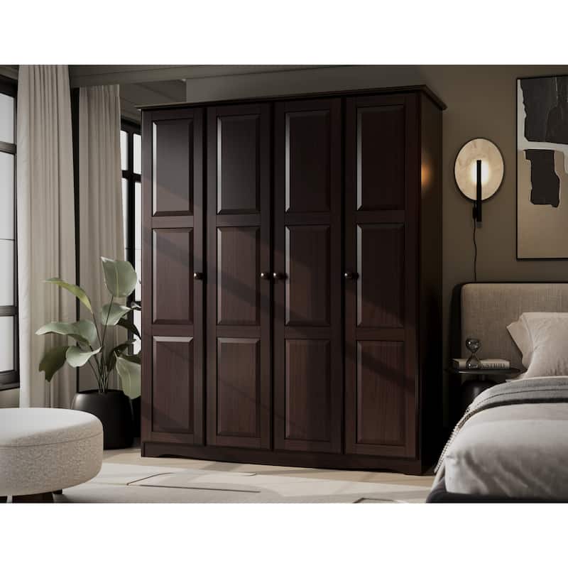 100% Solid Wood Regal 4-Door Wardrobe Armoire by Palace Imports - Java-Solid Wood Doors