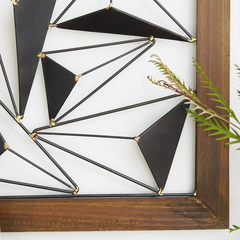 Metal Geometric Home Wall Decor with Wood Frame - Set of 2 Black - Roche River Decor