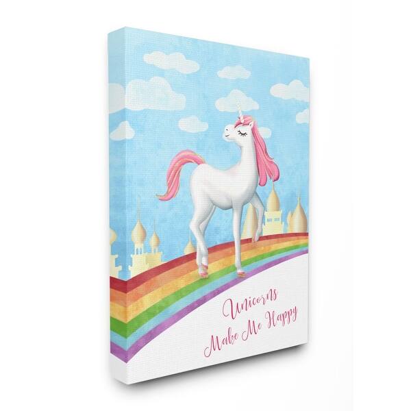 Stupell Industries Unicorns Make Me Happy Rainbow Design Canvas Wall Art Overstock 31251777