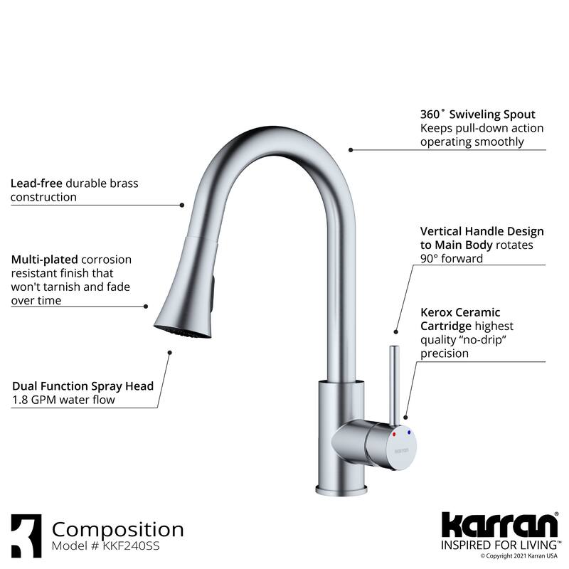 Karran Weybridge Single-Handle Pull-Down Sprayer Kitchen Faucet with Matching Soap Dispenser