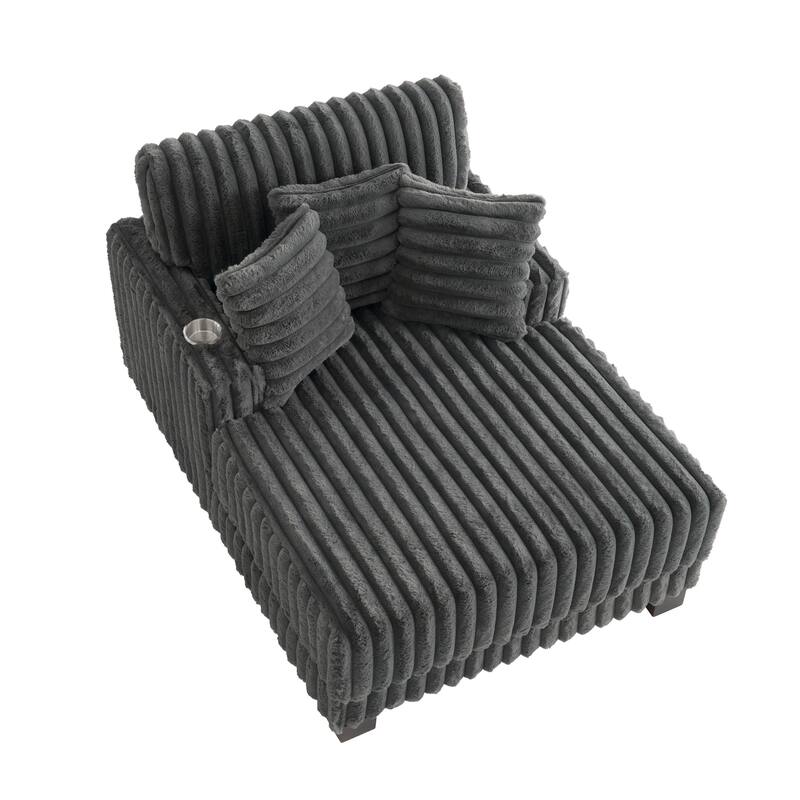 41.7" W Upholstered Plush Corduroy Chaise Lounge with Pillows