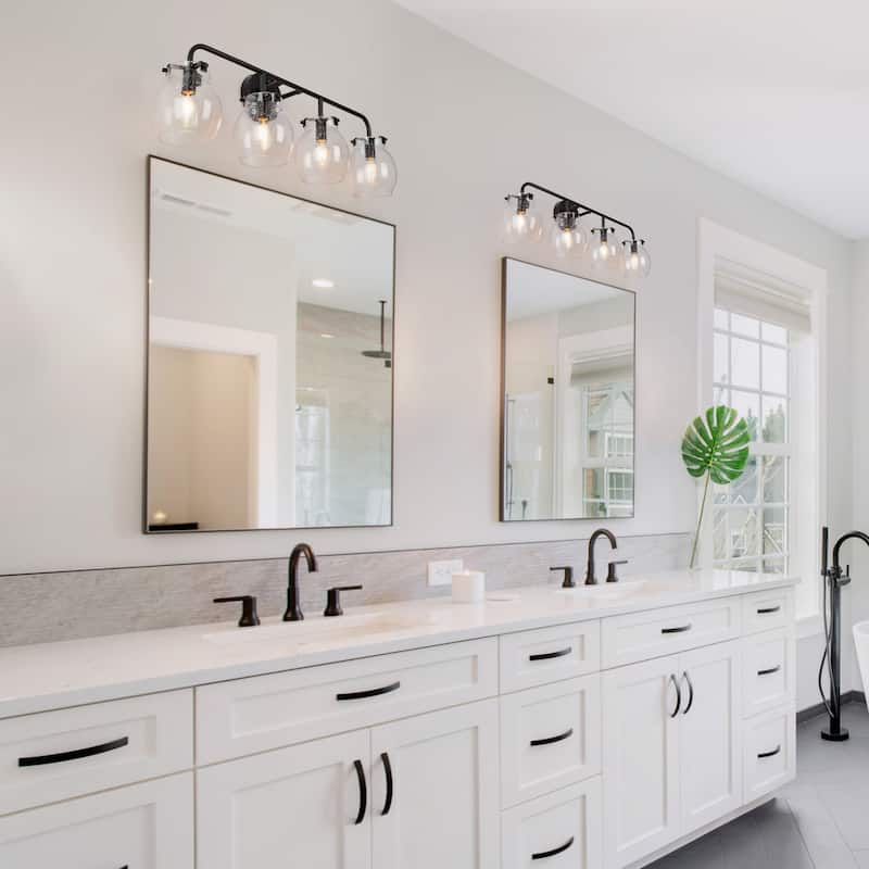 Olia Modern Farmhouse Bathroom Vanity Light Black Glass Wall Sconces