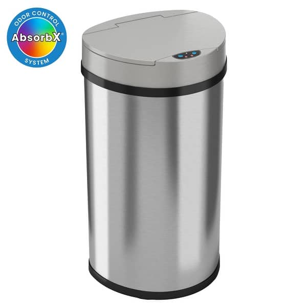iTouchless 13 Gal Semi-Round Stainless Steel Sensor Kitchen Trash Can ...