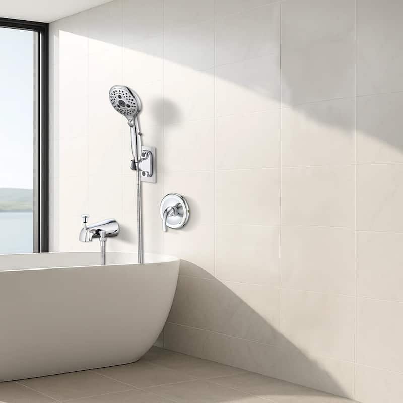 Lift-Up Diverter Bathtub Faucet with 6 Settings Handheld Shower in Chrome (Rough-in Valve Not Included)