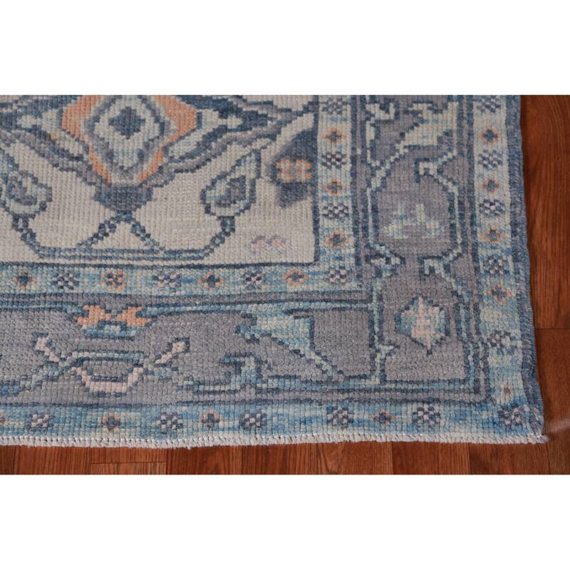 Hand Knotted Oriental 100% Wool Carpet Transitional Geometric Beige & Ivories Oushak Runner Rug - 14' 11'' X 3' 2''