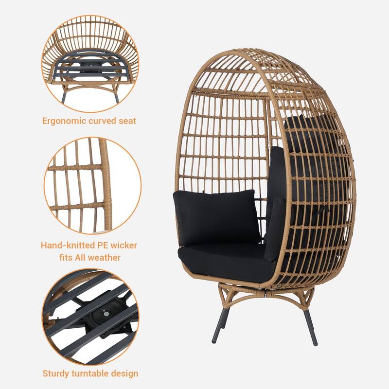 SANSTAR Patio Oversized Swivel Brown Wicker Egg Chair with Cushions