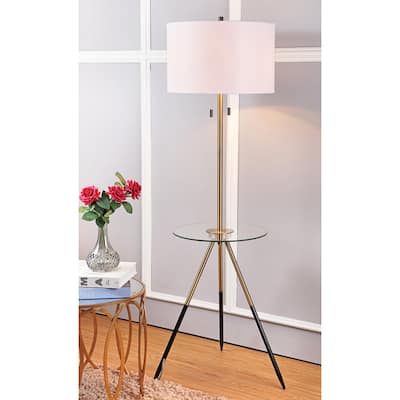 SAFAVIEH Lighting 61-inch Morrison Gold/ Black Side Table LED Floor Lamp - 17.5" x 17.5" x 61"