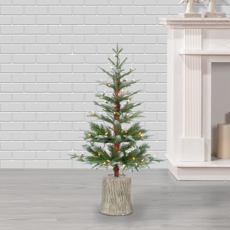 3ft Pre Lit Potted Natural Cut Lightly Frosted Pine