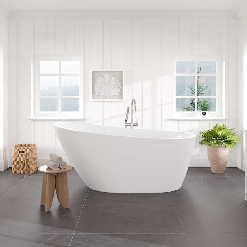 Eviva Luna White Acrylic Slipper Freestanding Bathtub - 60"