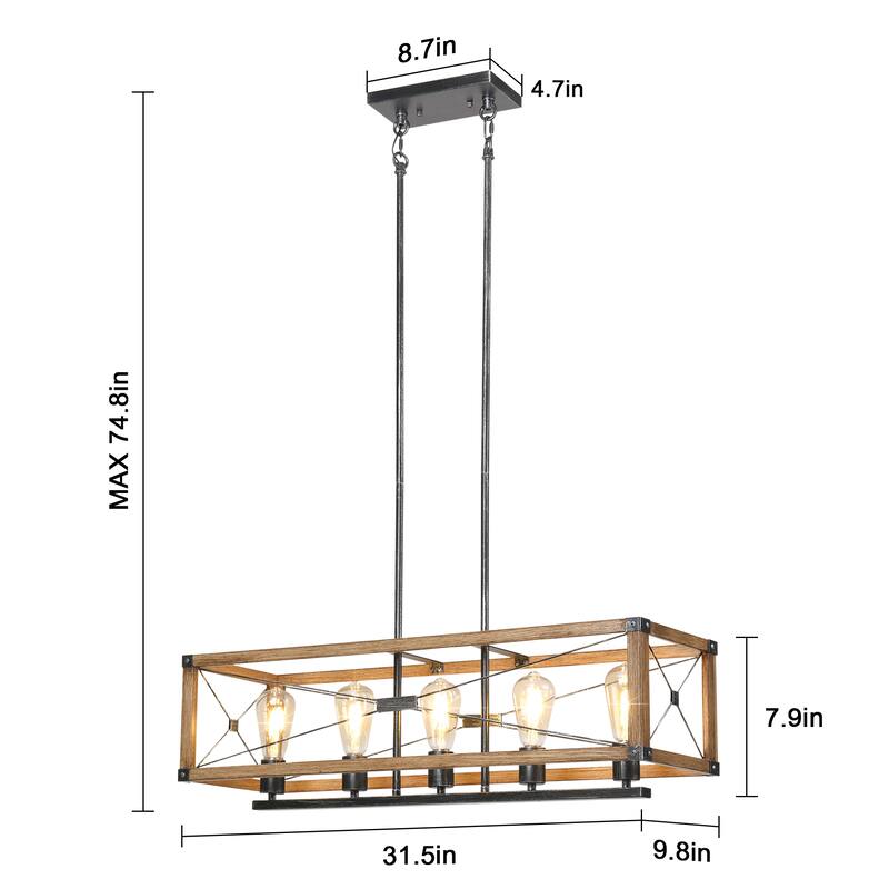 Farmhouse Black Rectangular Chandelier Island Lights for Kitchen Island Lighting - 5-Light