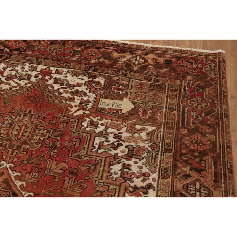 Hand Knotted Oriental 100% Wool Carpet Traditional Medallion Oranges & Rust Heriz Area Rug - 9' 7'' X 6' 11''