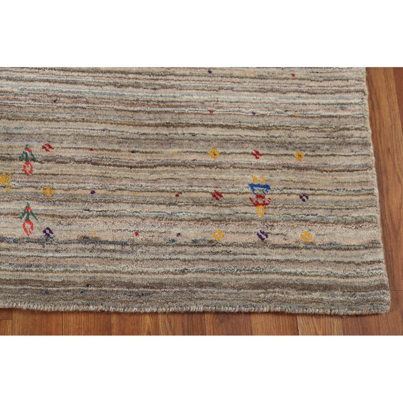 Striped Tribal Gabbeh Oriental Area Rug Handmade Wool Carpet - 4'11"x 7'11"