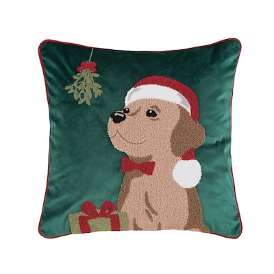 18" x 18" Mistletoe Puppy Throw Pillow