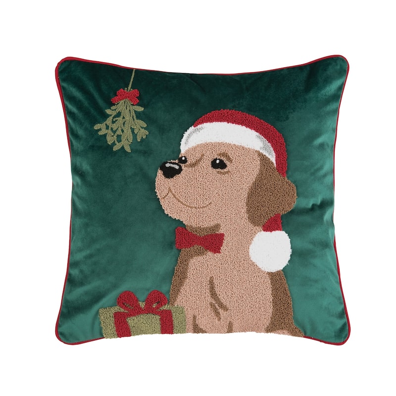 Christmas Mistletoe Puppy Decorative Accent Throw Pillow