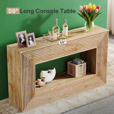 MDF Console Table with Fluted Front and Rustic Farmhouse Design - 59” L x 11.81” W x 33.46” H