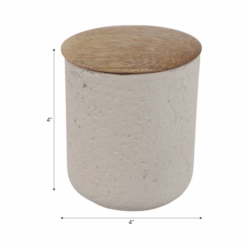 Wood Lid and Textured Pottery Base Decorative Modern Indoor Candle - 4" x 4" x 4"