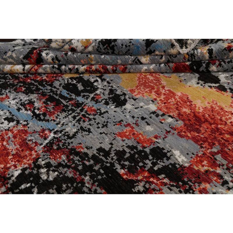 Vegetable Dye Wool/ Silk Oriental Abstract Area Rug Hand-knotted - 12'0" x 15'5"