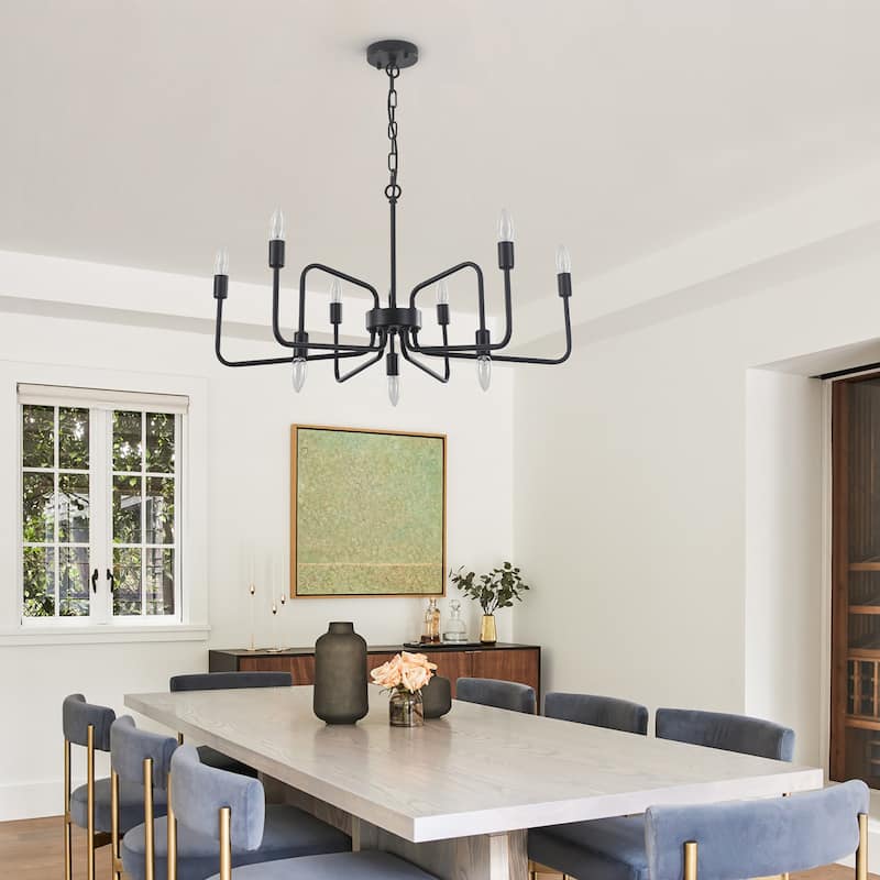 9-Light Black Metal Industrial-Style Chandelier