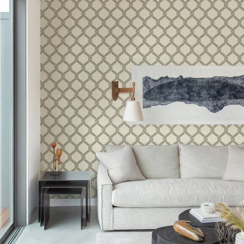 A-Street Prints Payton Grey Hexagon Trellis Wallpaper