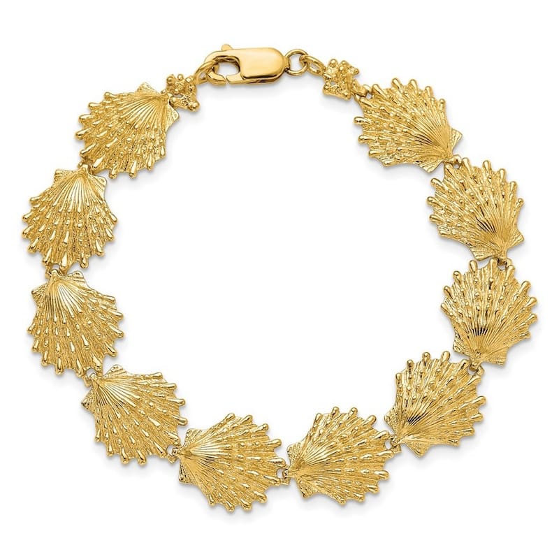 Curata 14k Yellow Gold 7" 13mm Lions Paw Shell Link Bracelet